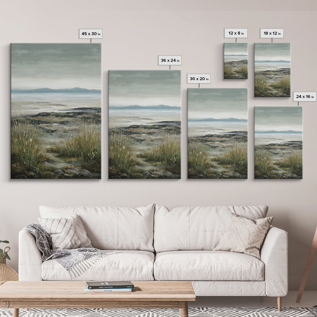 Rocky Scottish Highland Framed Canvas Print, Landscape Art, Boho Wall Art, Living Room Decor, Fine Art, Horizon, Neutral Decor, LAN-2x3-97