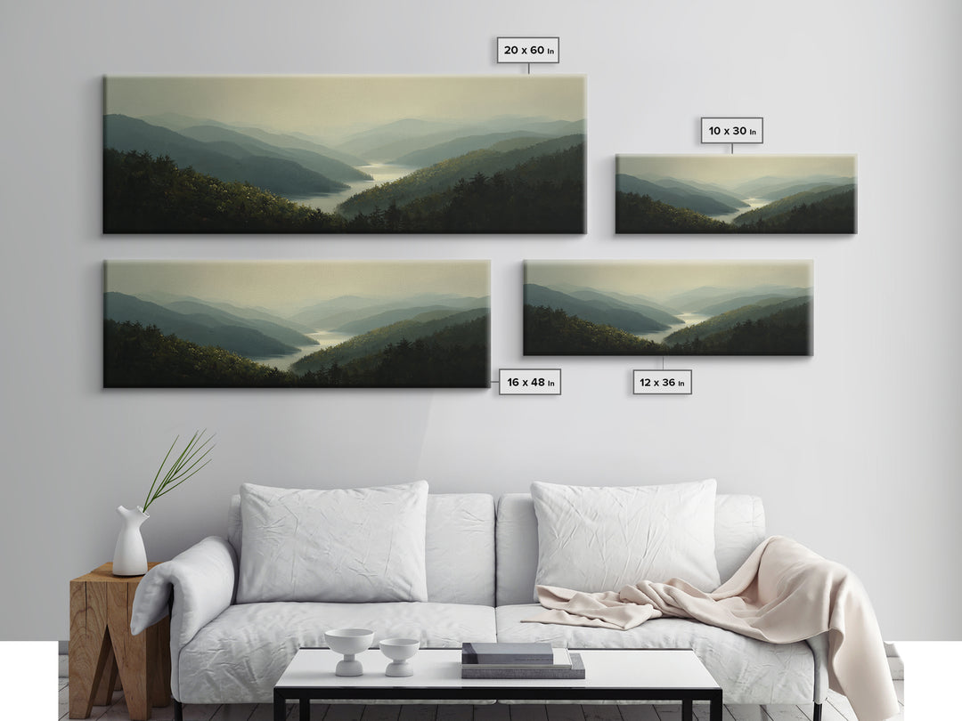 Waterfall Hidden in Dense Forest Framed Canvas Print, Landscape Art, Floral Wall Art, Living Room Decor, Fine Art, Horizon, LAN-3x1-28