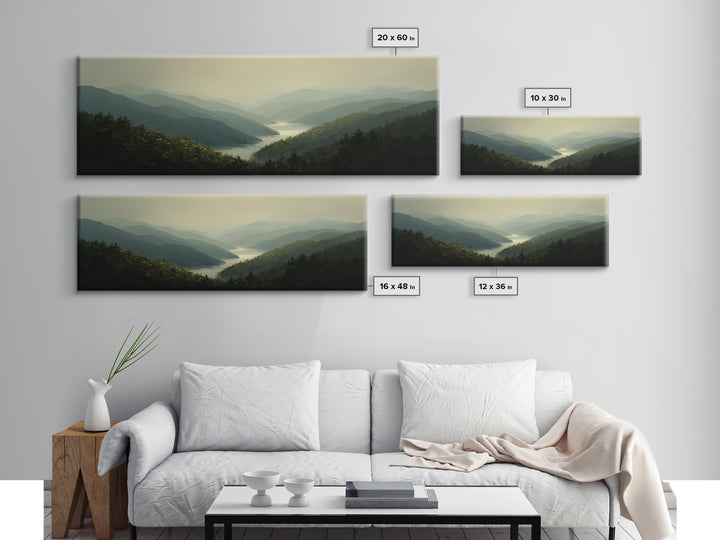 Waterfall Hidden in Dense Forest Framed Canvas Print, Landscape Art, Floral Wall Art, Living Room Decor, Fine Art, Horizon, LAN-3x1-28