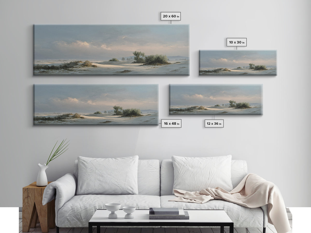 Desert Dunes under Pale Moon Canvas Print, Landscape Art, Fine Art Print, Living Room Decor, Fine Art, Horizon, Digital Prints, LAN-3x1-3