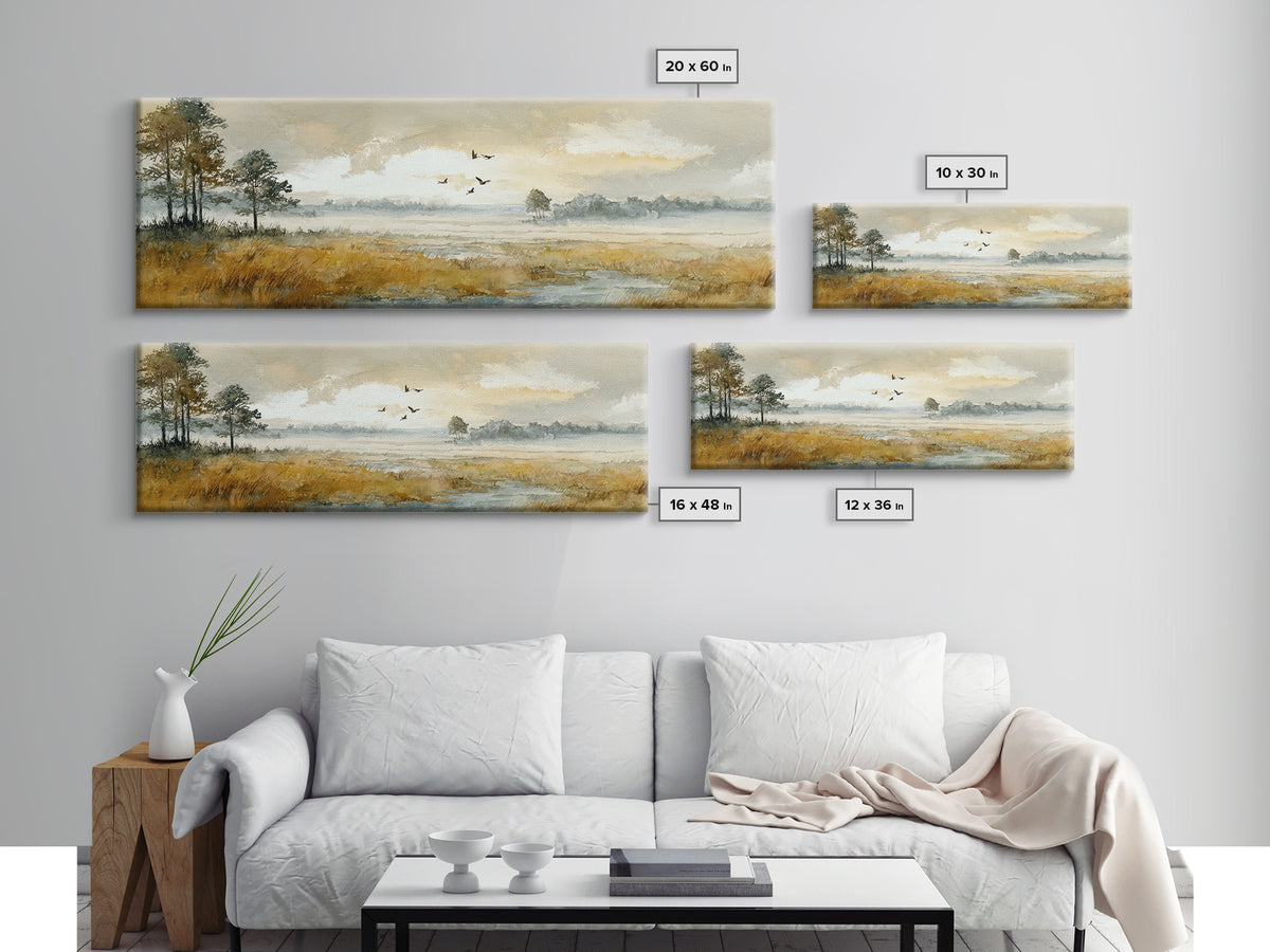 Misty Cypress Swamp Canvas Print, Landscape Art, Framed Wall Art, Living Room Decor, Oil Painting, Horizon, Modern Wall Art, LAN-3x1-38
