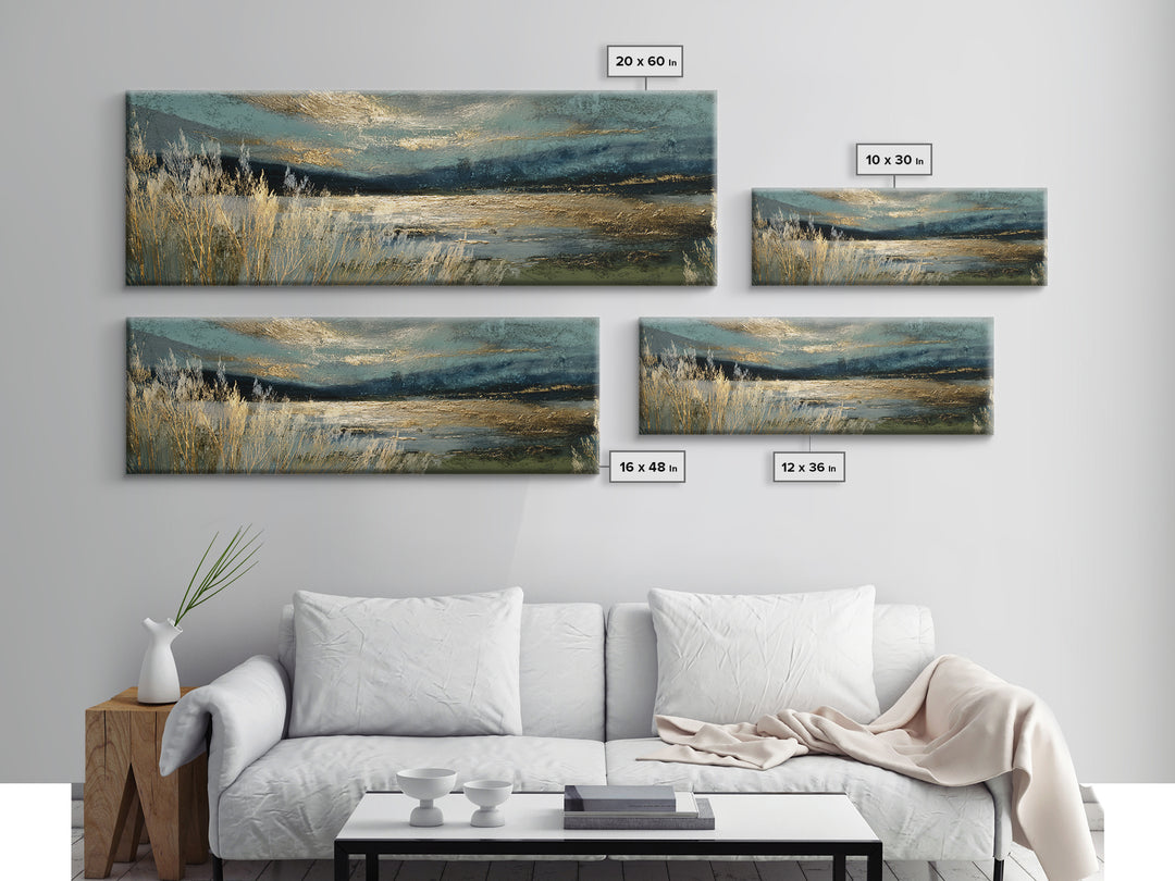 Moonlit River with Silver Reflections Canvas Print, Landscape Art, Floral Wall Art, Living Room Decor, Fine Art, Horizon, LAN-3x1-61