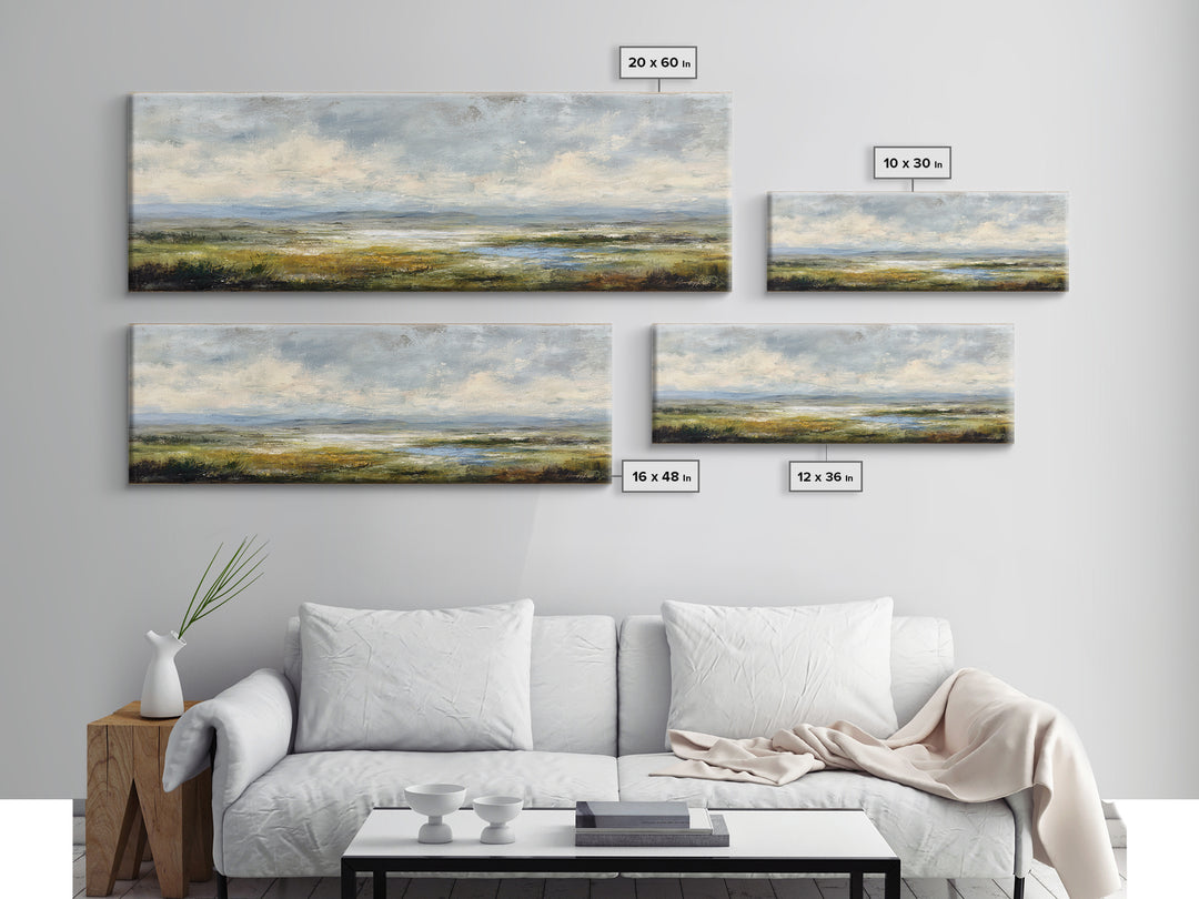 Storm Clouds over an Open Prairie Framed Canvas Print, Landscape Art, Original Art, Living Room Decor, Fine Art, Horizon, LAN-3x1-67