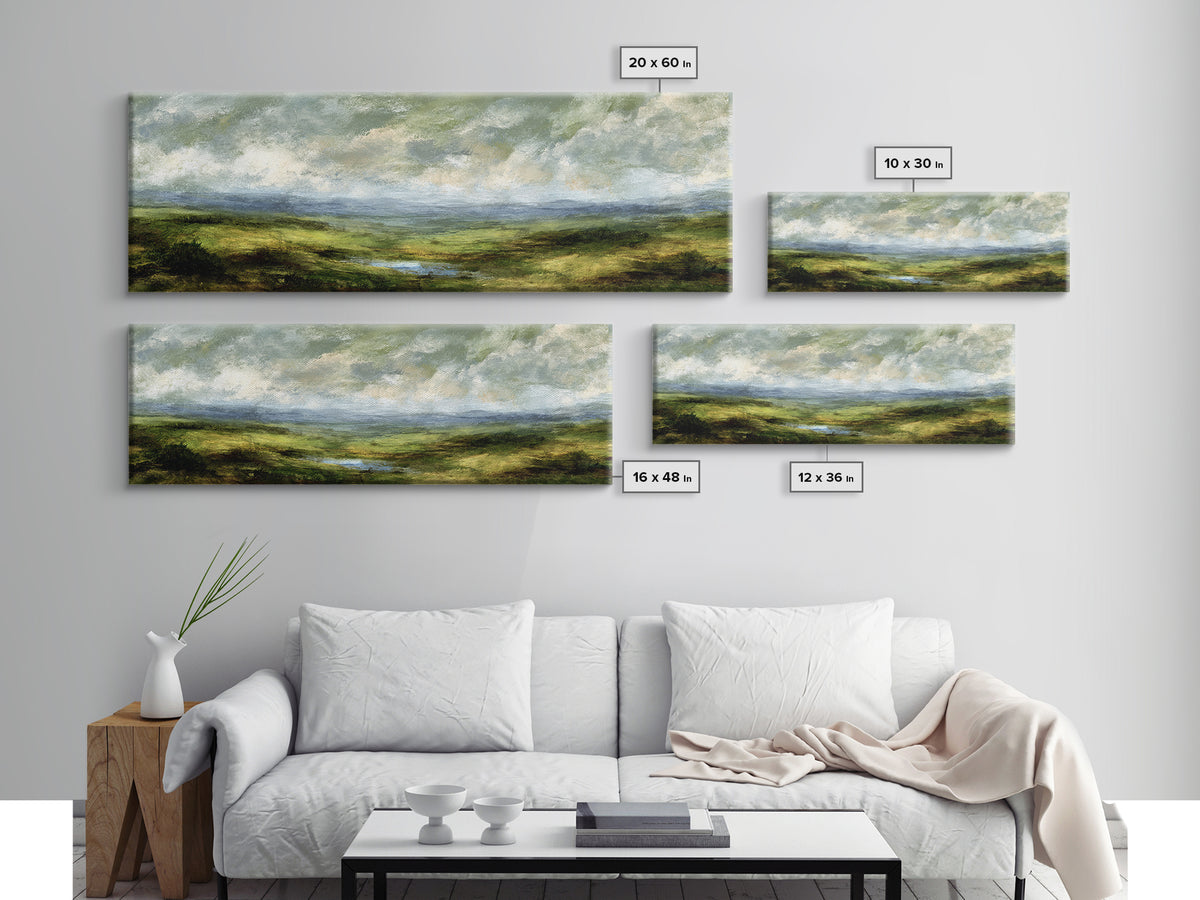 Rolling Green Hills Canvas Print, Landscape Art, Wall Art, Living Room Decor, Fine Art, Horizon, Framed Wall Art, Abstract Art, LAN-3x1-70