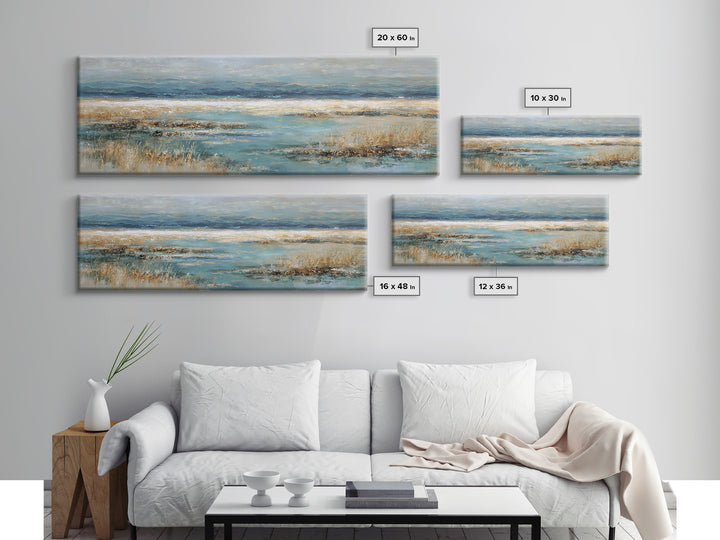 Fjord Landscape with Icy Blue Water Framed Canvas Print, Landscape Art, Digital Print, Living Room Decor, Fine Art, Horizon, LAN-3x1-79