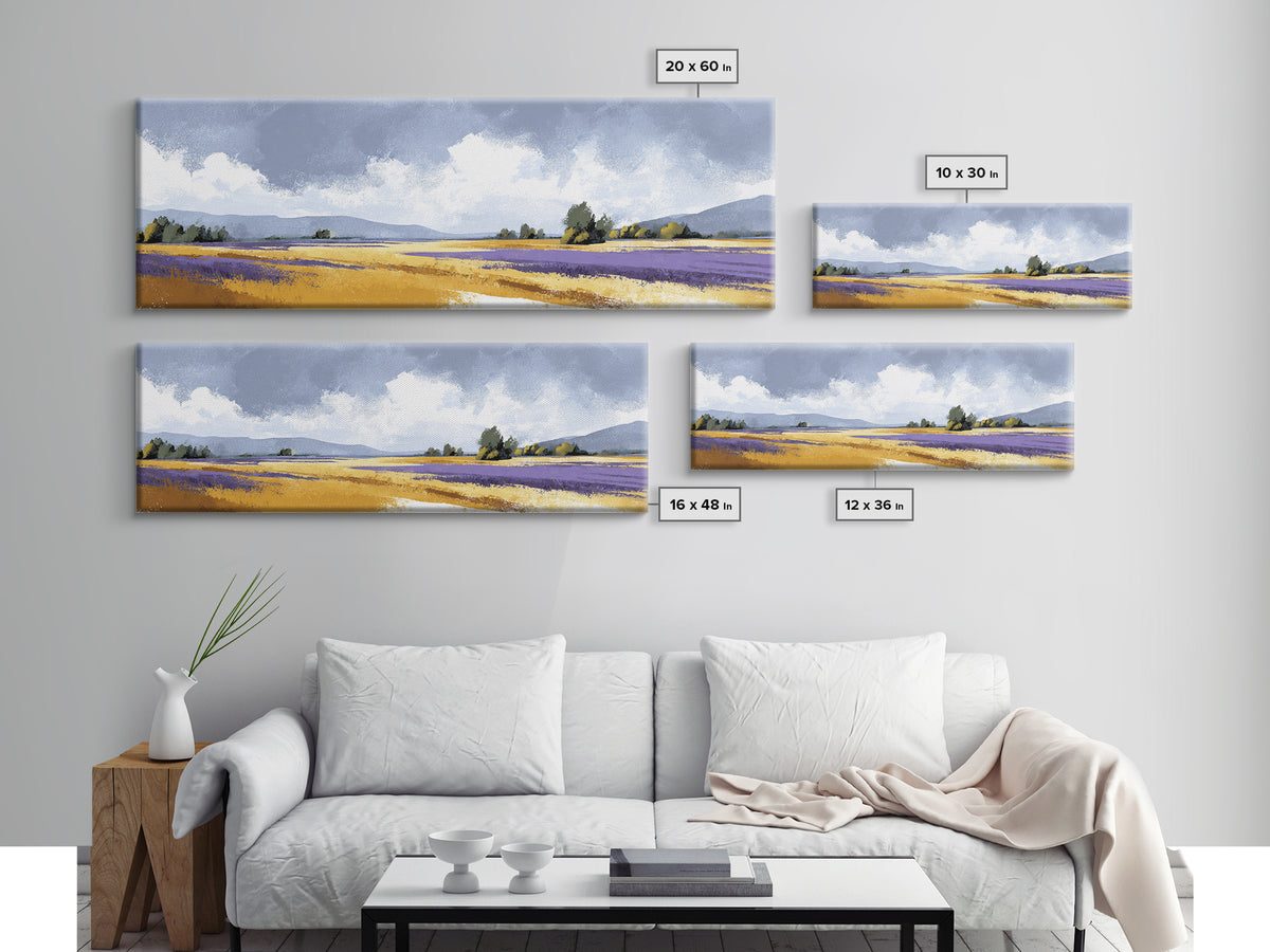 Lavender Field Leading to Distant Hills Canvas Print, Landscape Art, Living Room Wall Art, Living Room Decor, Oil Painting, LAN-3x1-98