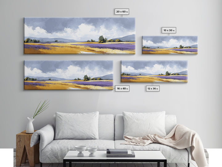 Lavender Field Leading to Distant Hills Canvas Print, Landscape Art, Living Room Wall Art, Living Room Decor, Oil Painting, LAN-3x1-98