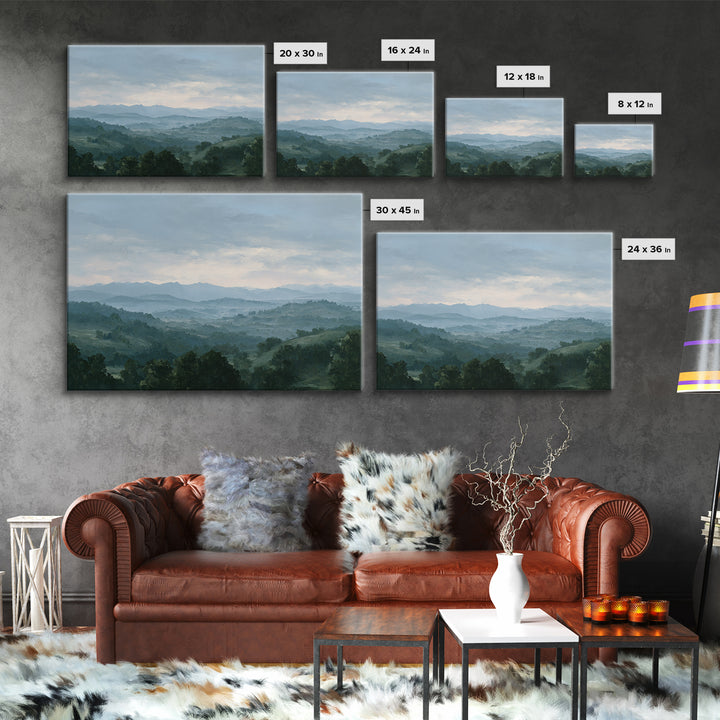 Rolling Green Hills Framed Canvas Print, Landscape Art, Living Room Decor, Oil Painting, Horizon, Modern Art, Gallery Decor, LAN-3x2-10