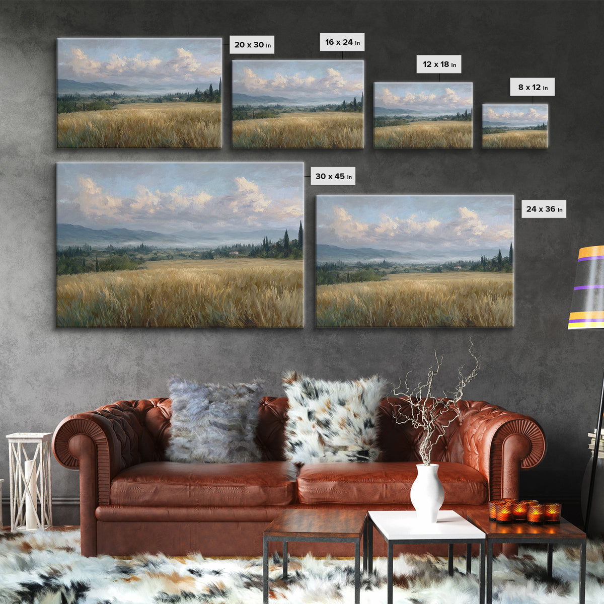 Golden Wheat Field Beneath Huge Clouds Framed Canvas Print, Landscape Art, Wall Art, Living Room Decor, Fine Art, Horizon, LAN-3x2-100