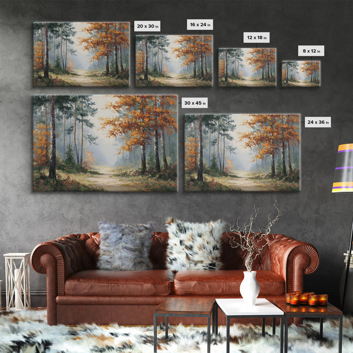 Autumn Forest Path Framed Canvas Print, Landscape Art, Wall Art Print, Living Room Decor, Fine Art, Horizon, Boho Decor, LAN-3x2-13