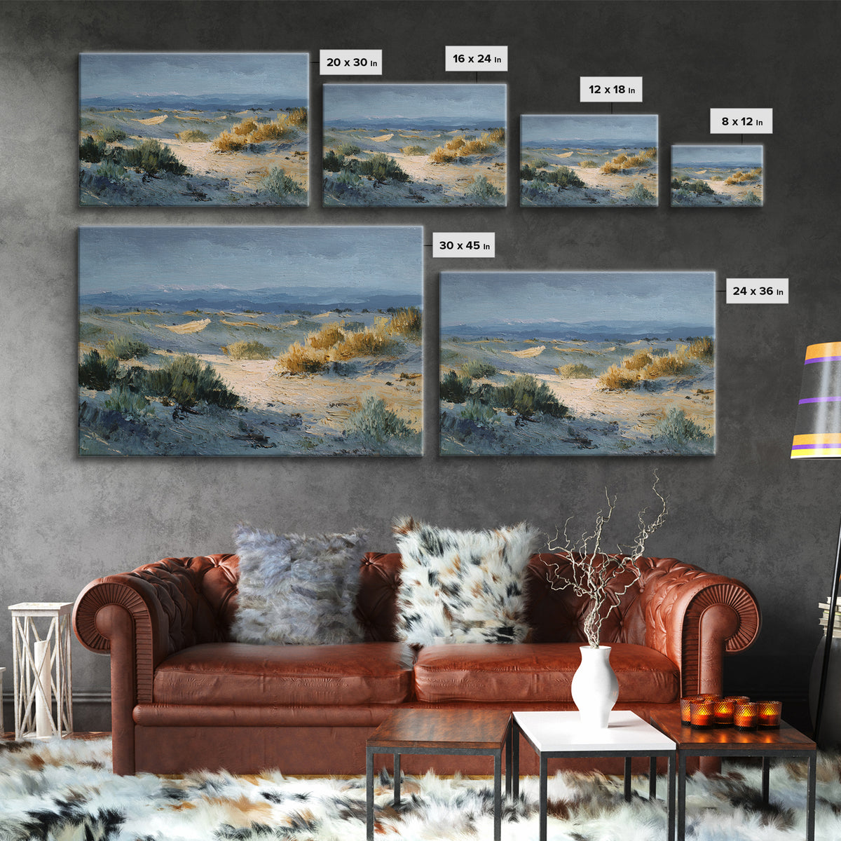 Desert Dunes under Pale Moon Framed Canvas Print, Landscape Art, Boho Wall Art, Living Room Decor, Fine Art, Horizon, LAN-3x2-15