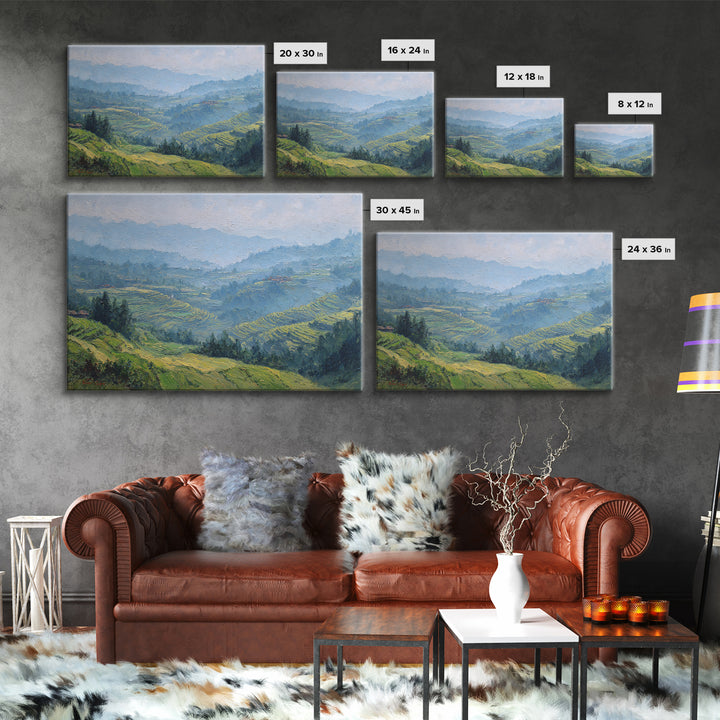 Rice Terraces Glowing Canvas Print, Landscape Art, Digital Print, Living Room Decor, Fine Art, Horizon, Living Room Wall Art, LAN-3x2-22