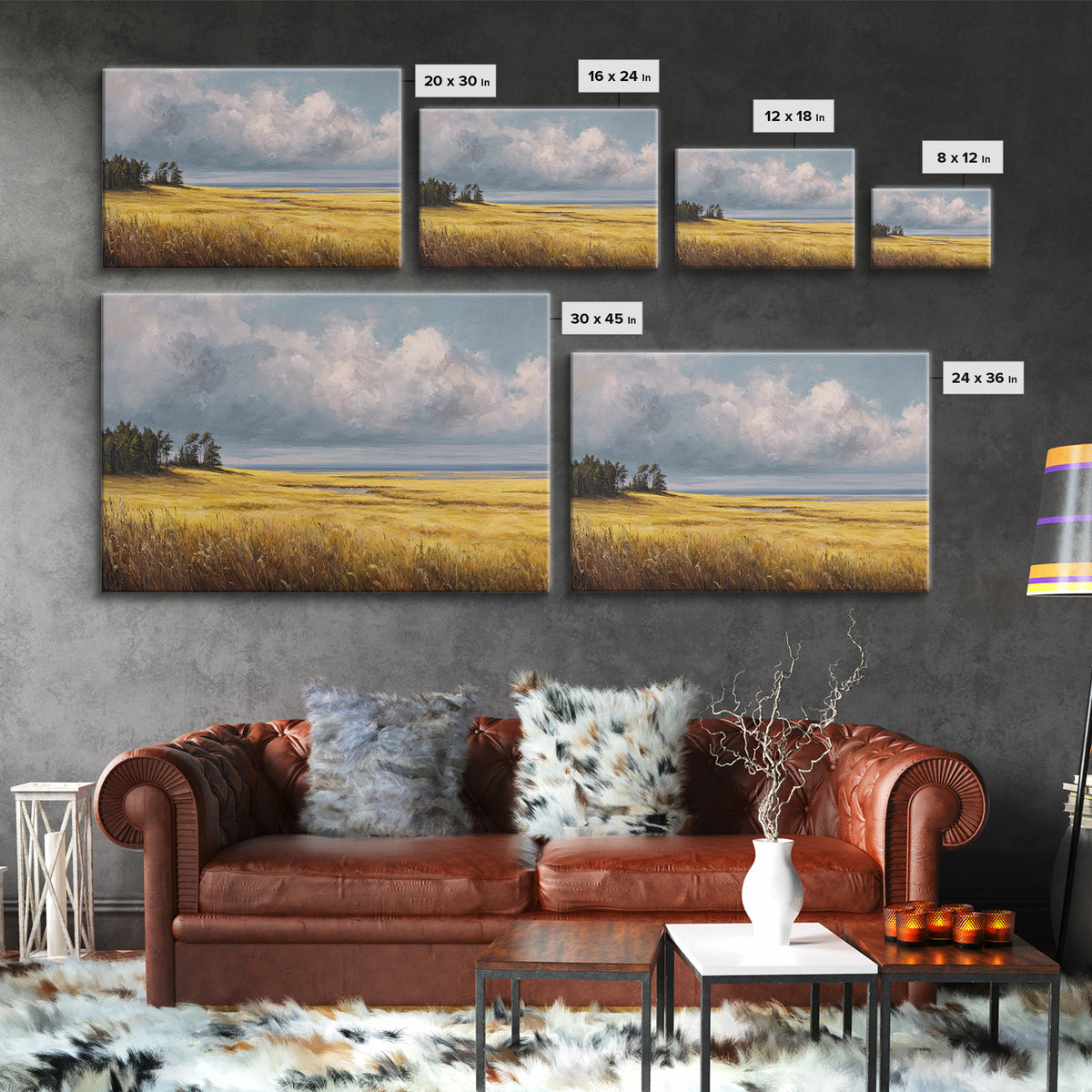 Golden Wheat Field Beneath Huge Clouds Canvas Print, Landscape Art, Horizontal Wall Art, Living Room Decor, Horizon, LAN-3x2-28