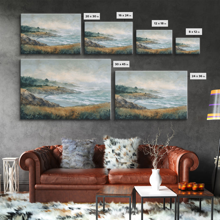 Coastal Cliffs with Crashing Waves Framed Canvas Print, Landscape Art, Set of 3 Prints, Living Room Decor, Fine Art, Horizon, LAN-3x2-36