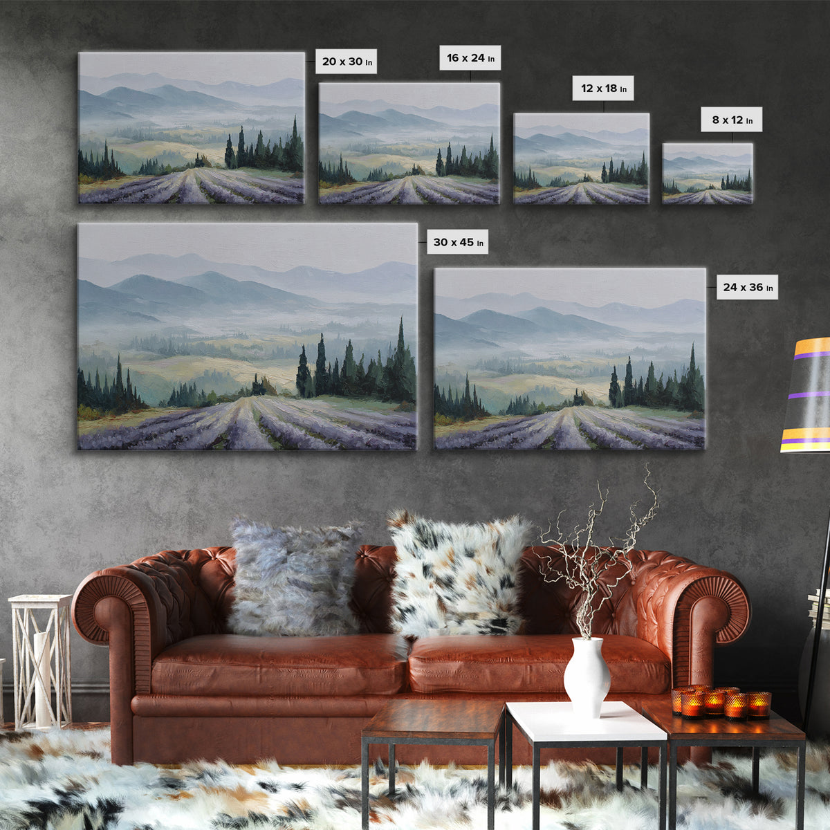 Lavender Field Leading to Distant Hills Canvas Print, Landscape Art, Abstract Wall Art, Living Room Decor, Fine Art, Horizon, LAN-3x2-38