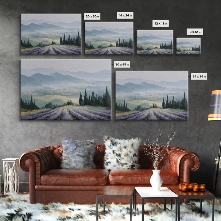 Lavender Field Leading to Distant Hills Canvas Print, Landscape Art, Abstract Wall Art, Living Room Decor, Fine Art, Horizon, LAN-3x2-38