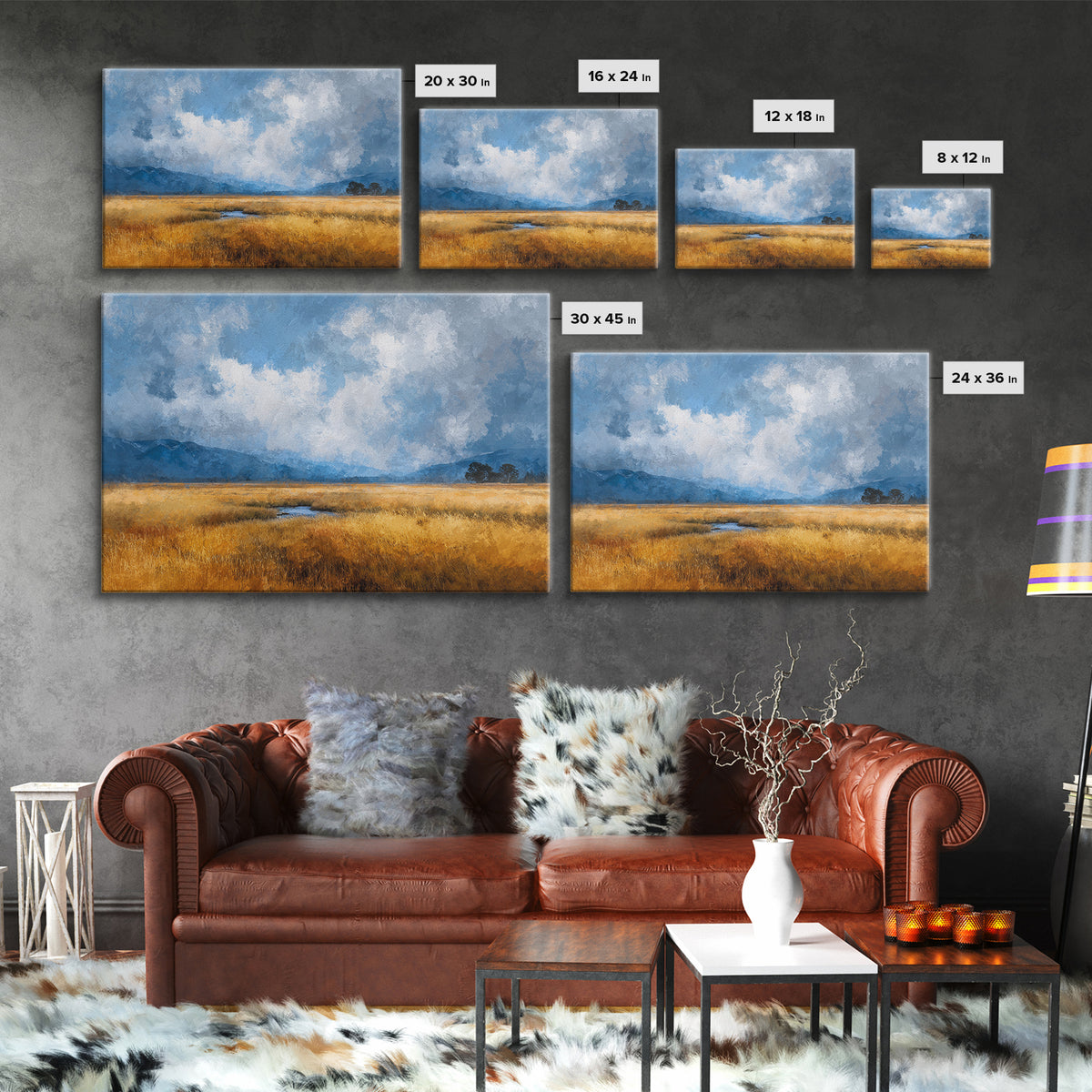 Golden Wheat Field Beneath Huge Clouds Canvas Print, Landscape Art, Digital Print, Living Room Decor, Fine Art, Horizon, LAN-3x2-4
