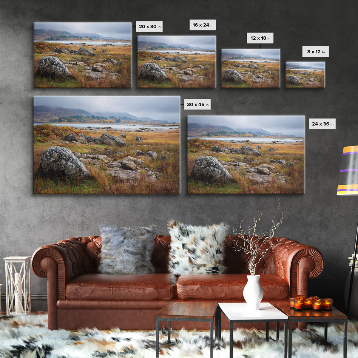 Rocky Scottish Highland Framed Canvas Print, Landscape Art, Gallery Decor, Living Room Decor, Fine Art, Horizon, Wall Art, LAN-3x2-45