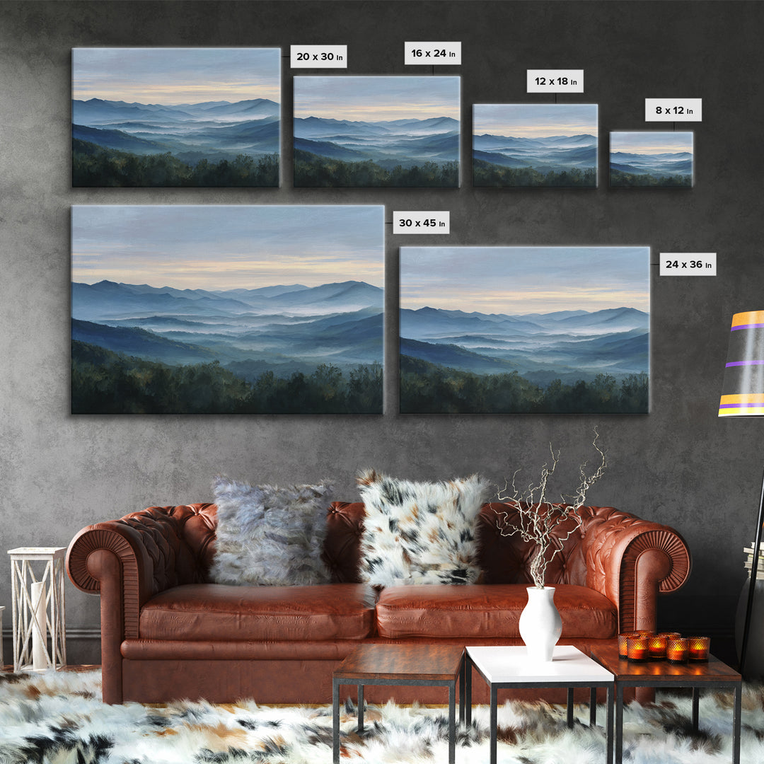 Misty Mountain Valley at Sunrise Canvas Print, Landscape Art, Modern Decor, Living Room Decor, Fine Art, Horizon, Wall Decor, LAN-3x2-53