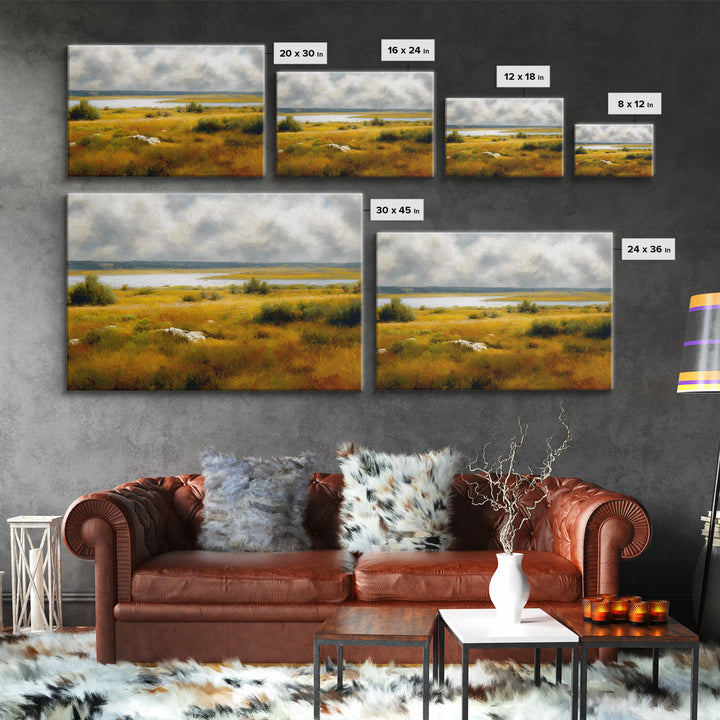 Storm Clouds over an Open Prairie Framed Canvas Print, Landscape Art, Digital Print, Living Room Decor, Fine Art, Horizon, LAN-3x2-55