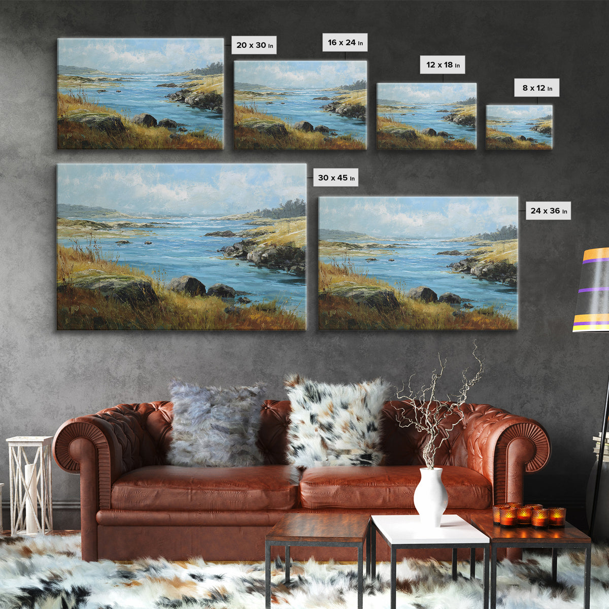 Fjord Landscape with Icy Blue Water Canvas Print, Landscape Art, Original Painting, Living Room Decor, Fine Art, Horizon, LAN-3x2-67