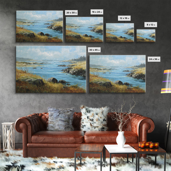 Fjord Landscape with Icy Blue Water Canvas Print, Landscape Art, Original Painting, Living Room Decor, Fine Art, Horizon, LAN-3x2-67