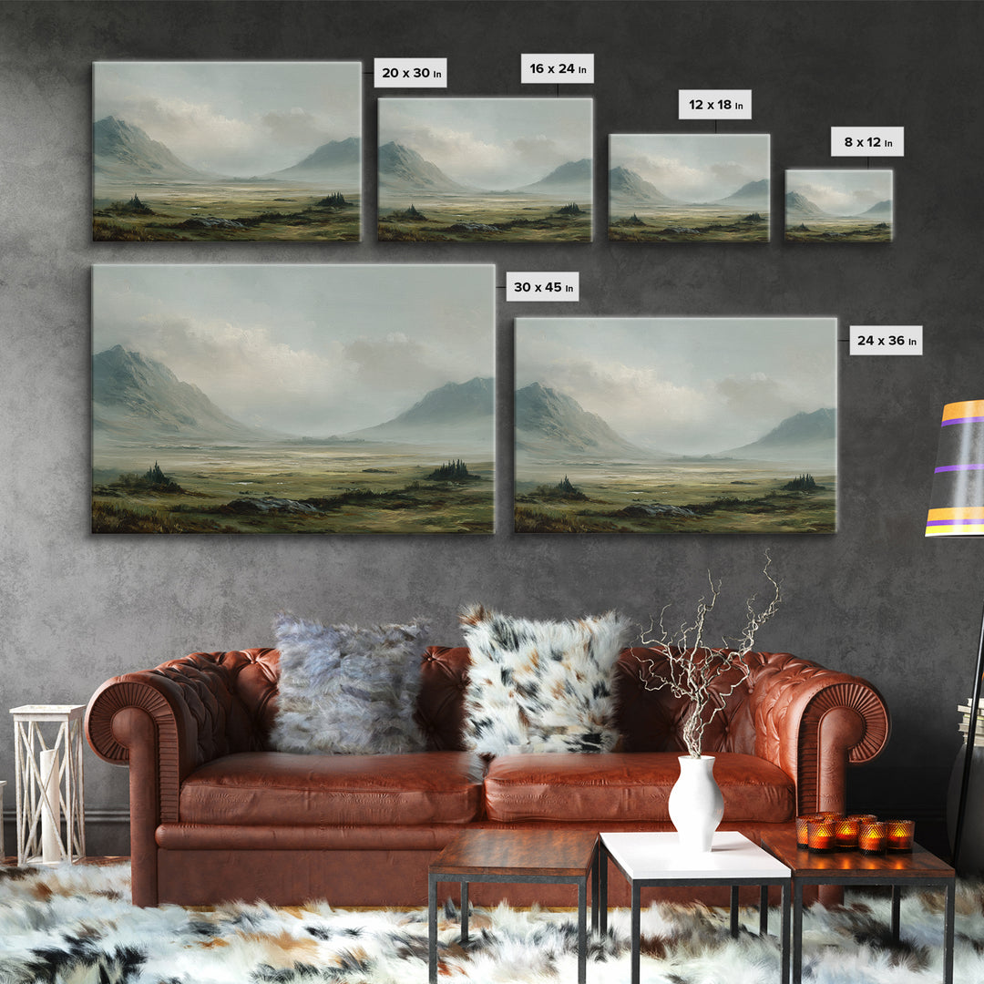 Rocky Scottish Highland Framed Canvas Print, Landscape Art, Gallery Decor, Living Room Decor, Fine Art, Horizon, Wall Art, LAN-3x2-69