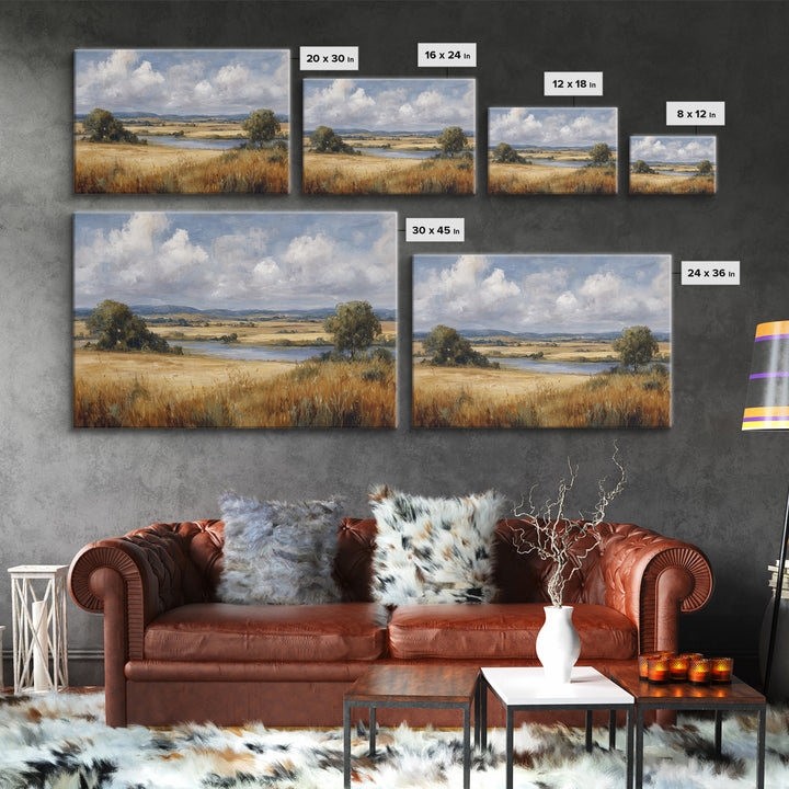 Golden Wheat Field Beneath Huge Clouds Canvas Print, Landscape Art, Luxury Decor, Living Room Decor, Fine Art, Horizon, LAN-3x2-76