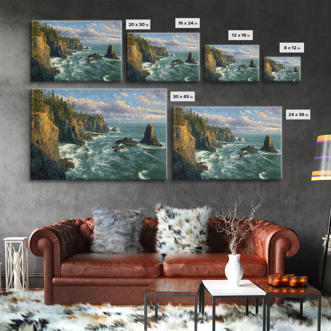 Coastal Cliffs with Crashing Waves Canvas Print, Landscape Art, Wall Decor, Living Room Decor, Fine Art, Horizon, Digital Print, LAN-3x2-84
