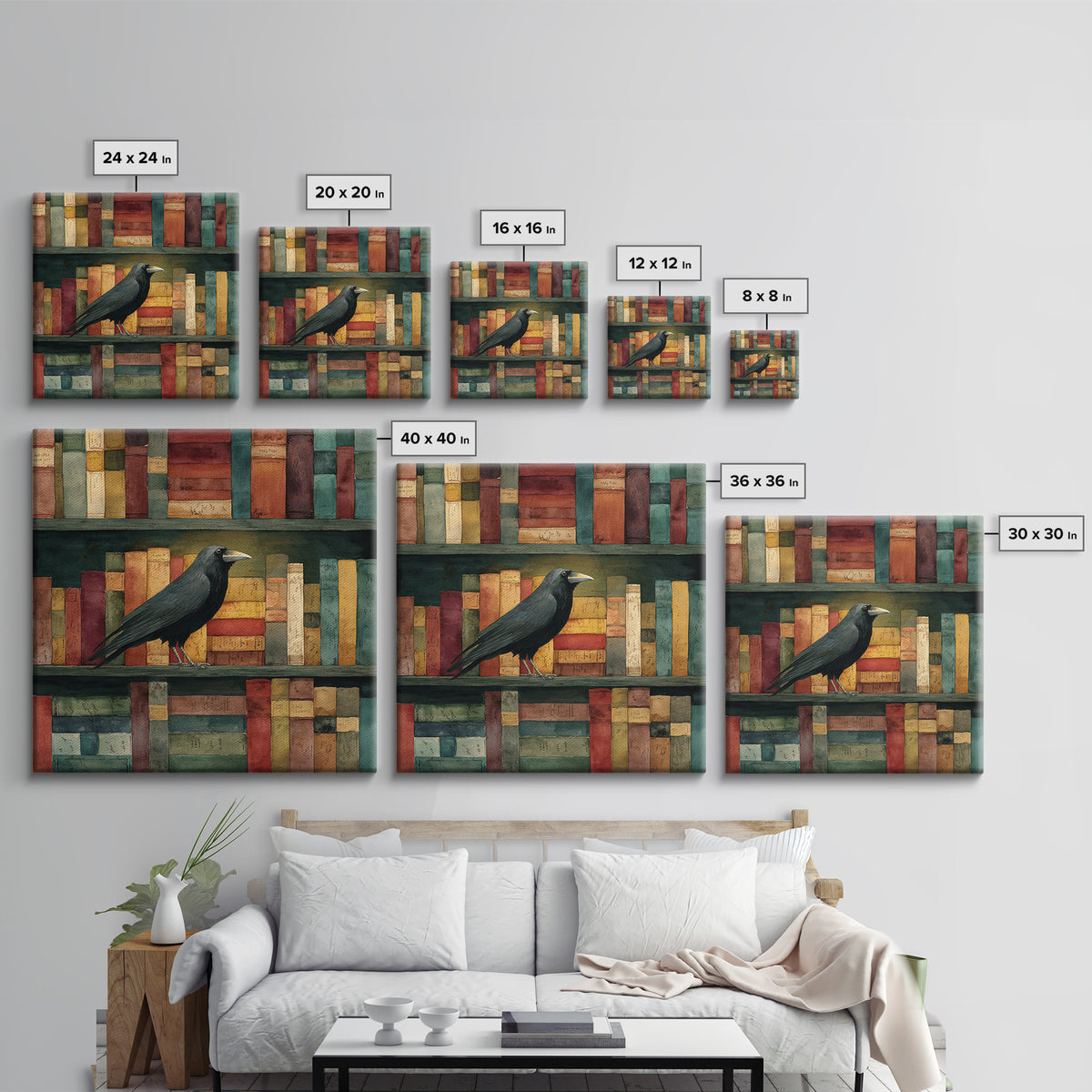 Black Raven Perched on Closed Book Canvas Print, Library Art, Book Art, Library Decor, Oil Painting, Archive, Fine Art Print, LIB-1x1-22