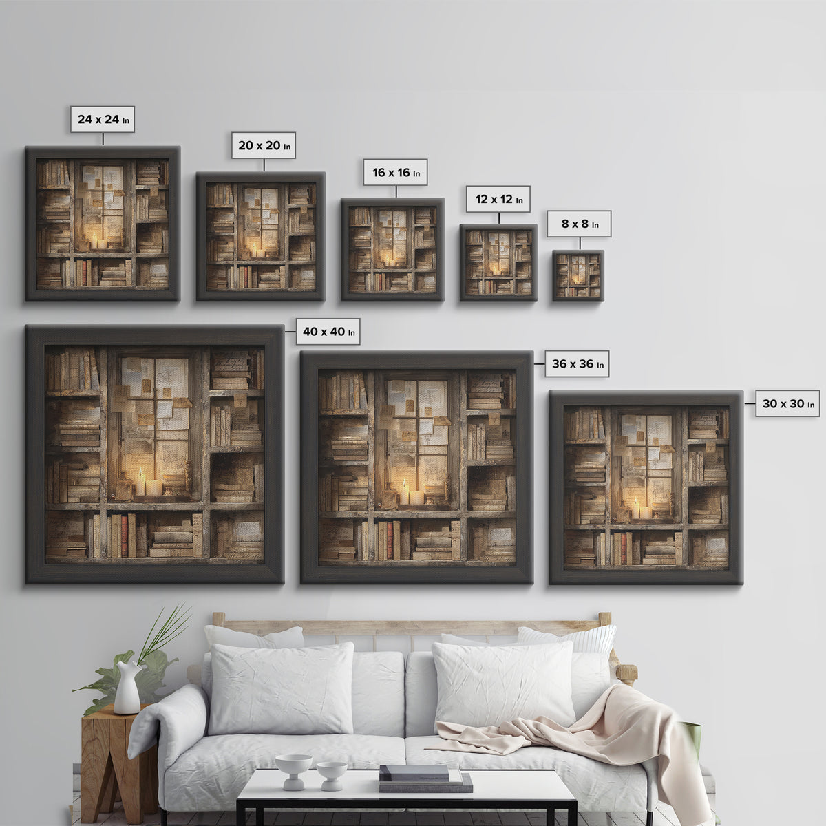 Moonlit Window with Floating Pages Framed Canvas Print, Library Art, Fine Art Print, Library Decor, Fine Art, Archive, LIB-1x1-80