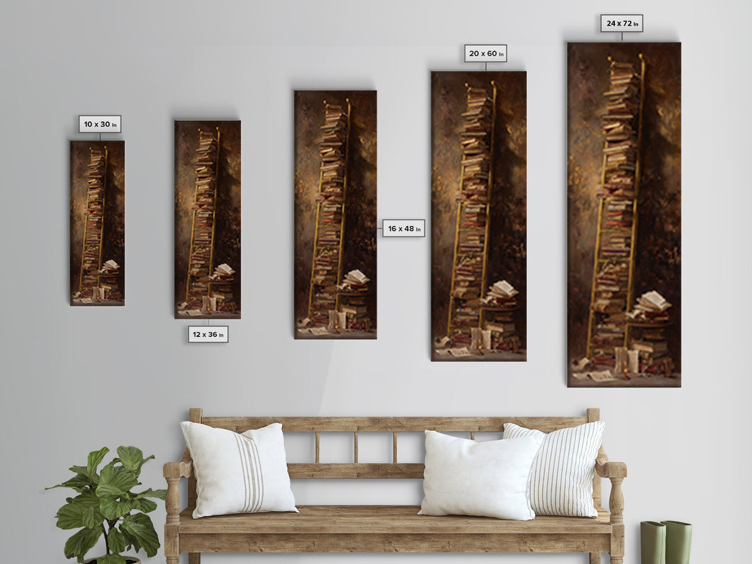 Rolling Library Ladder Framed Canvas Print, Library Art, Wall Art Print, Library Decor, Abstract Art, Archive, LIB-1x3-15