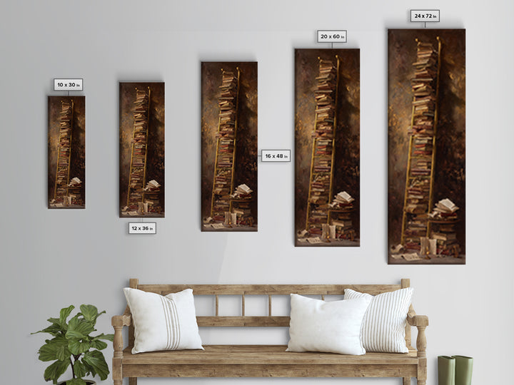 Rolling Library Ladder Framed Canvas Print, Library Art, Wall Art Print, Library Decor, Abstract Art, Archive, LIB-1x3-15
