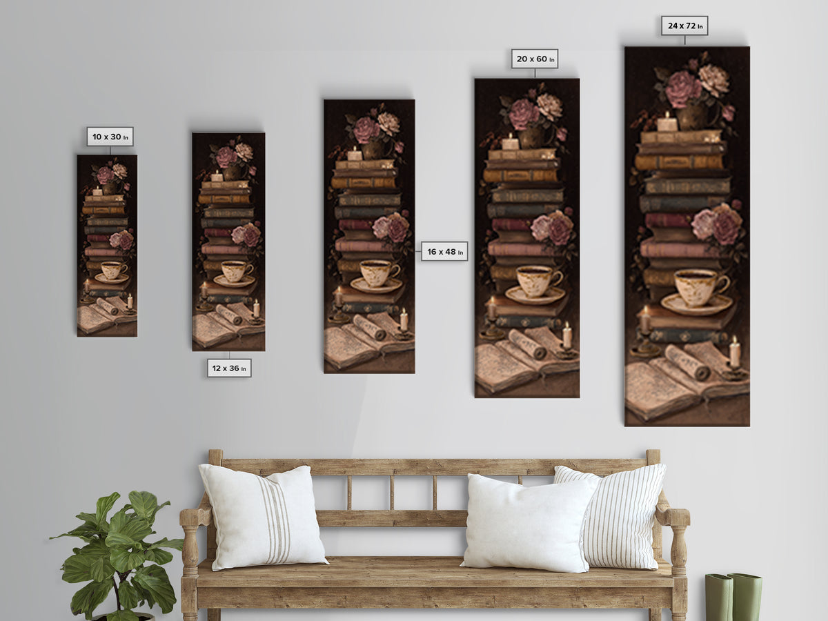 Teacup Beside a Novel and Roses Canvas Print, Library Art, Gothic Wall Decor, Library Decor, Fine Art, Archive, LIB-1x3-2