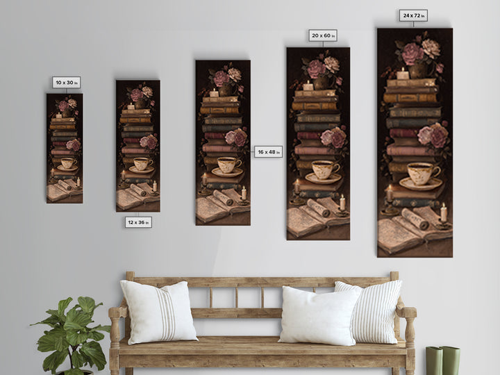 Teacup Beside a Novel and Roses Canvas Print, Library Art, Gothic Wall Decor, Library Decor, Fine Art, Archive, LIB-1x3-2