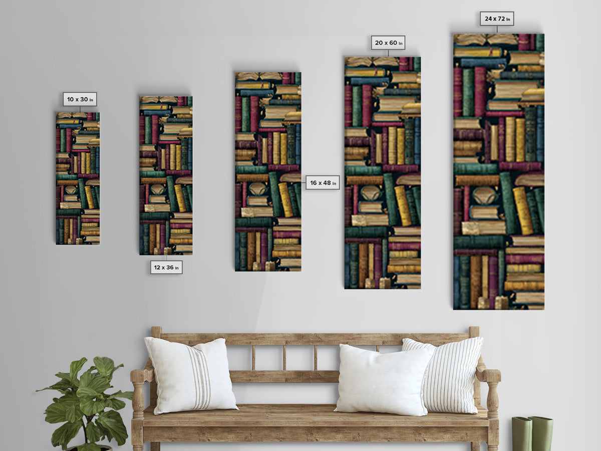 Library Shelf Pattern Canvas Print, Library Art, Unique Wall Art, Library Decor, Fine Art, Archive, Dark Academia Art, LIB-1x3-23