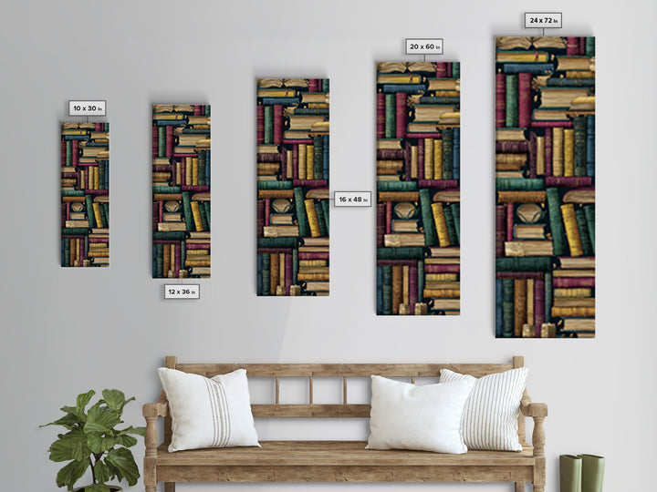 Library Shelf Pattern Canvas Print, Library Art, Unique Wall Art, Library Decor, Fine Art, Archive, Dark Academia Art, LIB-1x3-23