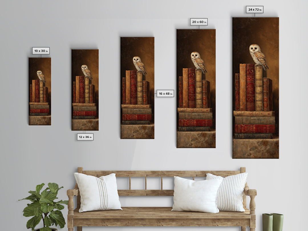 Owl Perched on a Pile of Antique Canvas Print, Library Art, Gallery Decor, Library Decor, Fine Art, Archive, Wall Art, LIB-1x3-38