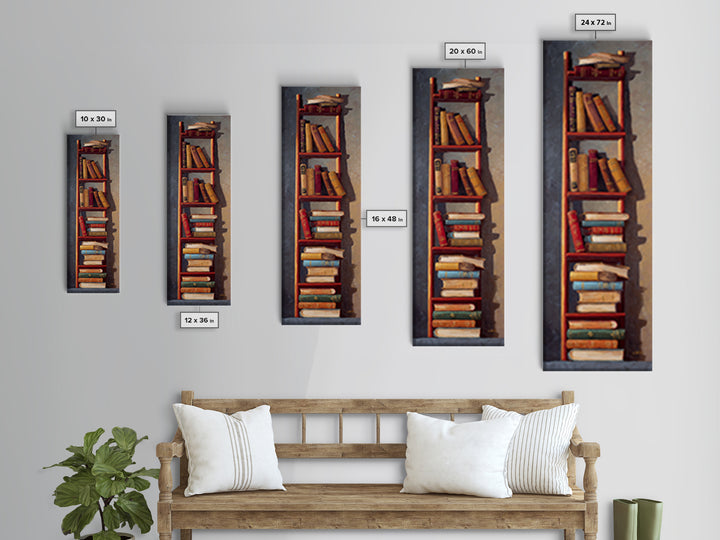 Rolling Library Ladder Canvas Print, Library Art, Watercolor Art, Library Decor, Fine Art, Archive, Halloween Wall Art, LIB-1x3-39
