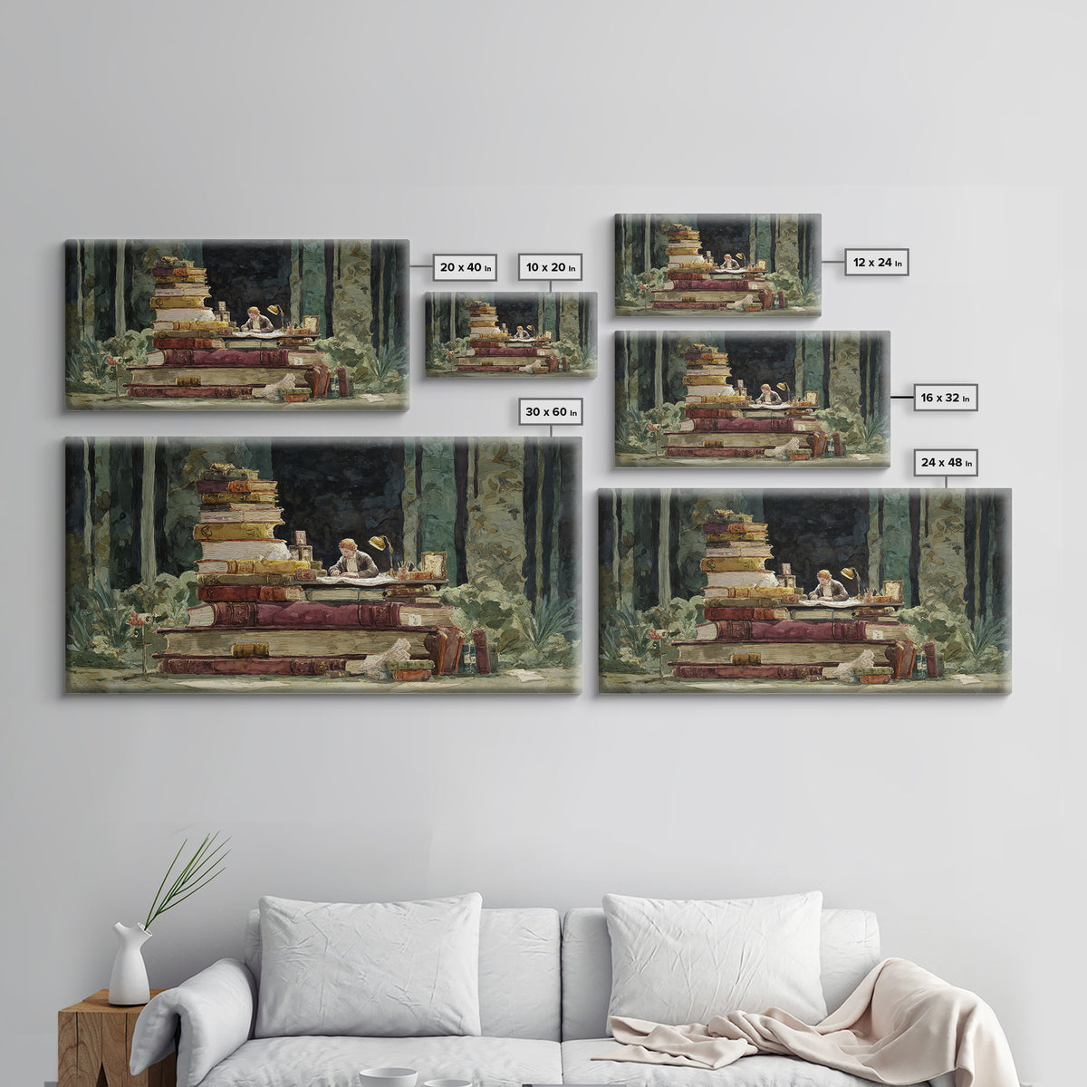 Renaissance Reading Figure Framed Canvas Print, Library Art, Dark Academia Decor, Library Decor, Archive, Botanical Art, LIB-2x1-91