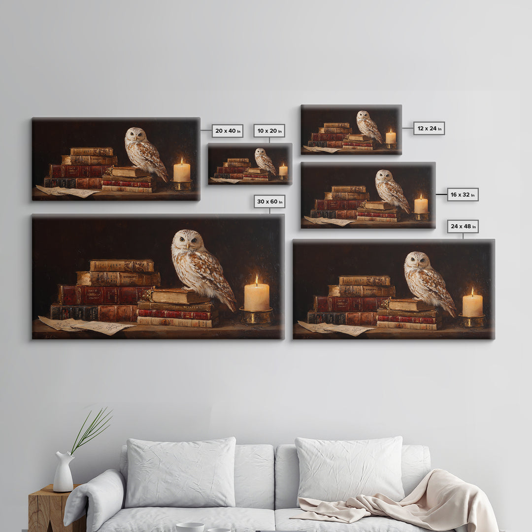 Owl Perched on a Pile of Antique Canvas Print, Library Art, Printable Art, Library Decor, Fine Art, Archive, Bookish Decor, LIB-2x1-94