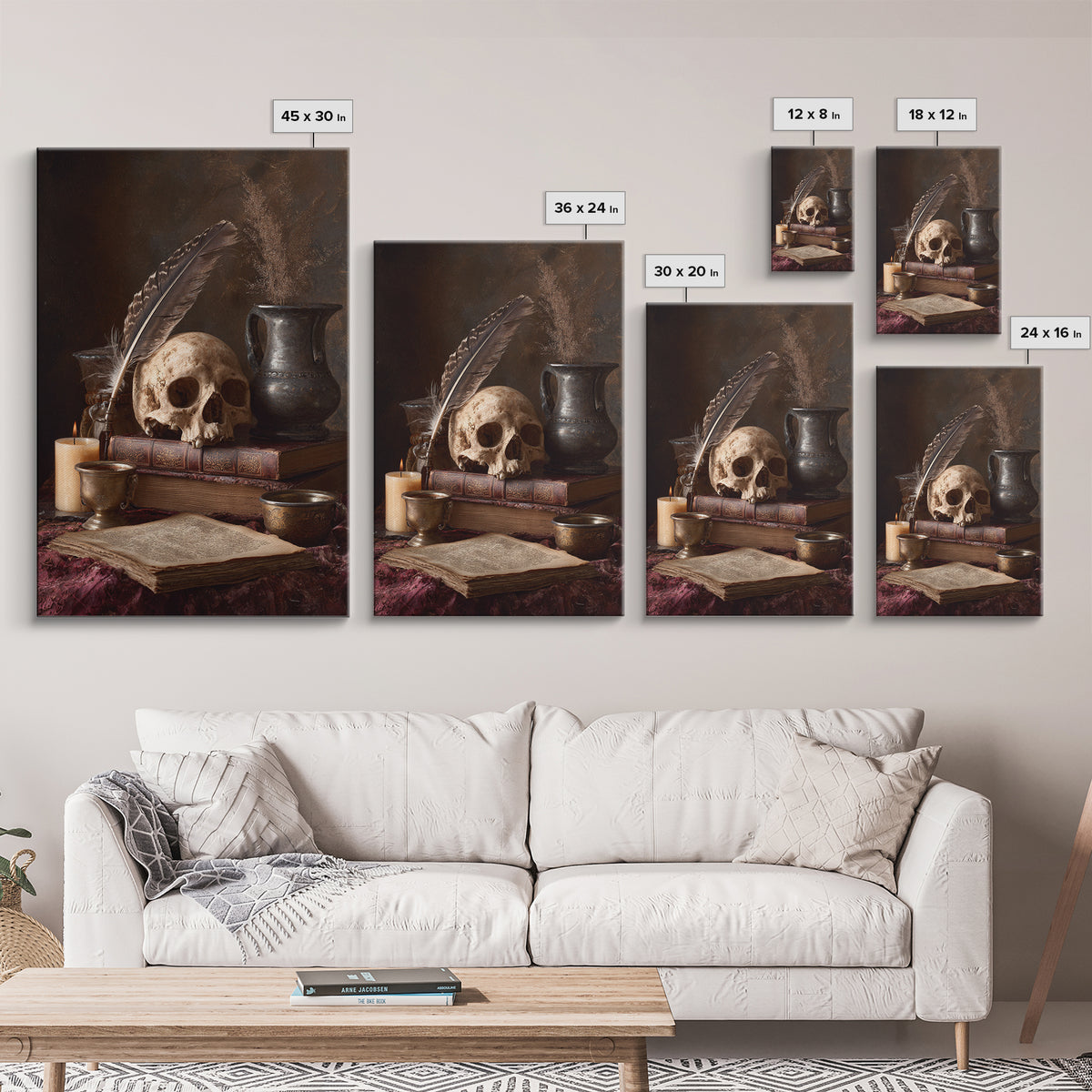 Dark Academia Skull Book and Quill Still Framed Canvas Print, Library Art, Dark Academia Decor, Library Decor, Archive, LIB-2x3-13