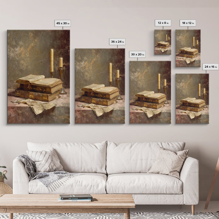 Ancient Book with Brass Clasps Framed Canvas Print, Library Art, Gothic Home Decor, Library Decor, Oil Painting, Archive, LIB-2x3-21