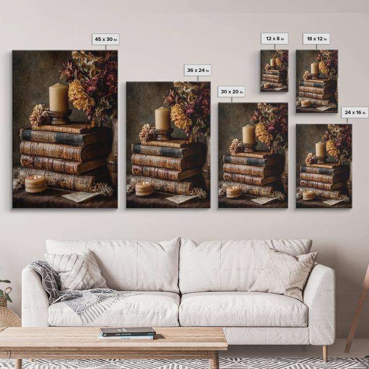 Old Books Stacked Canvas Print, Library Art, Book Art, Library Decor, Fine Art, Archive, Fine Art Print, Statement Artwork, LIB-2x3-57
