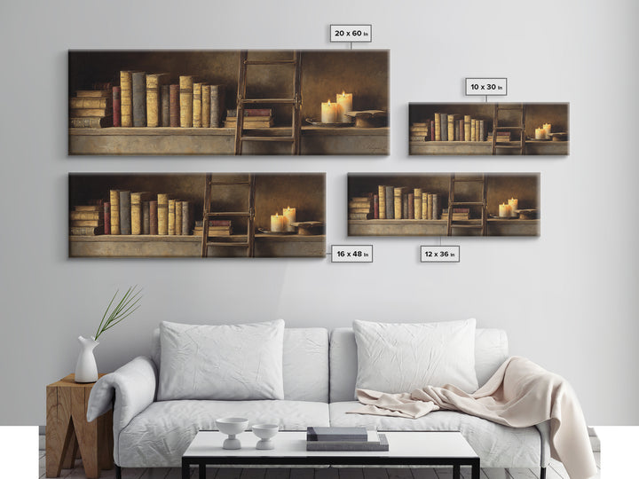 Rolling Library Ladder Canvas Print, Library Art, Printable Wall Art, Library Decor, Fine Art, Archive, Moody Wall Art, LIB-3x1-91
