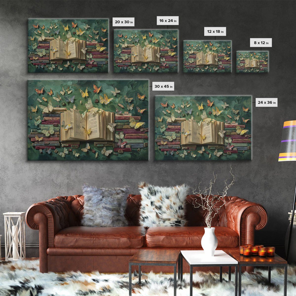 Book Pages Transforming into Butterflies Framed Canvas Print, Library Art, Reading Nook Decor, Library Decor, Fine Art, Archive, LIB-3x2-23