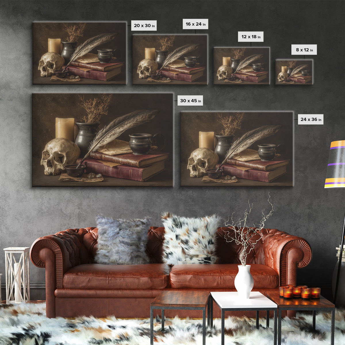Dark Academia Skull Book and Quill Still Canvas Print, Library Art, Gothic Wall Decor, Library Decor, Fine Art, Archive, LIB-3x2-57