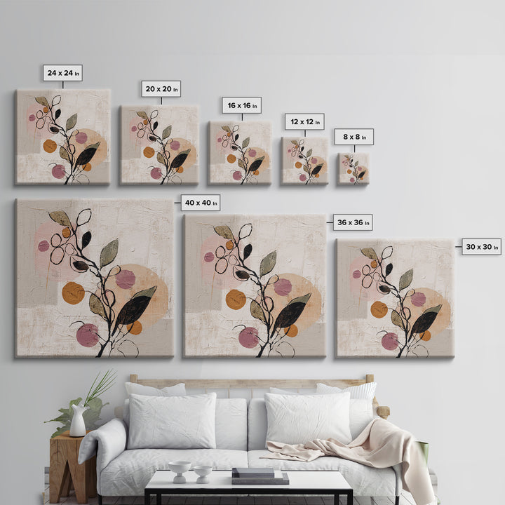 Botanical Branch Drawn Framed Canvas Print, Line Art, Modern Art, Living Room Decor, Oil Painting, Line, Neutral Decor, LIN-1x1-27