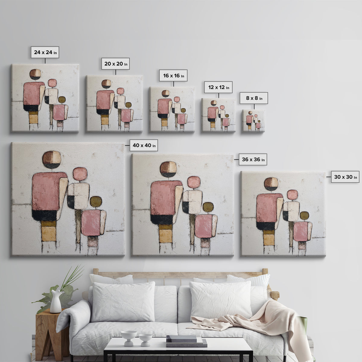 Abstract Family Figures Framed Canvas Print, Line Art, Decor, Living Room Decor, Fine Art, Line, Living Room Wall Art, LIN-1x1-48