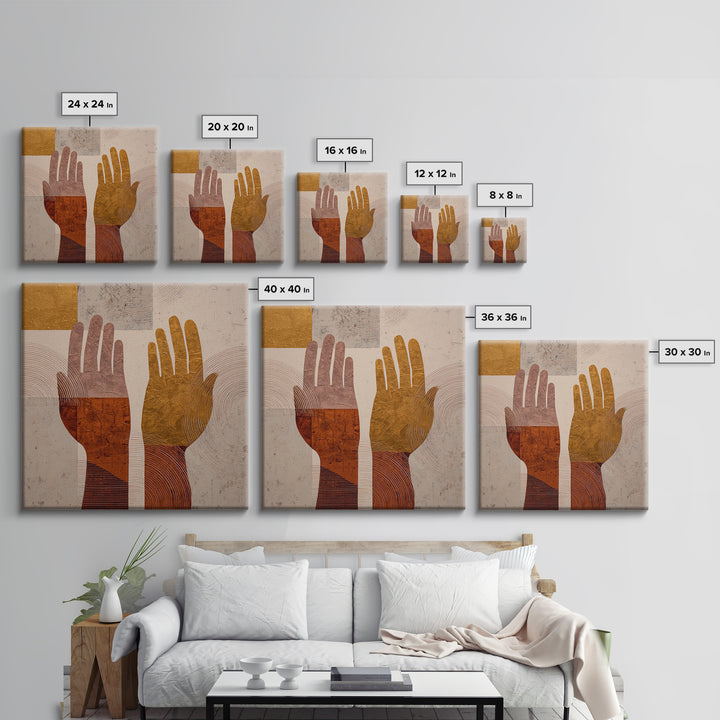 Two Hands Nearly Touching Framed Canvas Print, Line Art, Wall Decor, Living Room Decor, Abstract Art, Line, Boho Decor, LIN-1x1-53